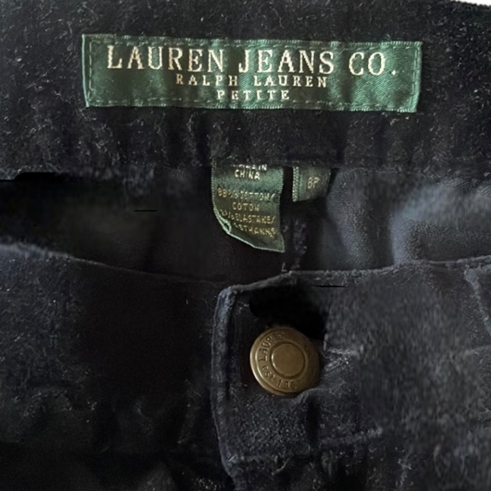 Black stretch velvet pants.  Ralph Lauren.